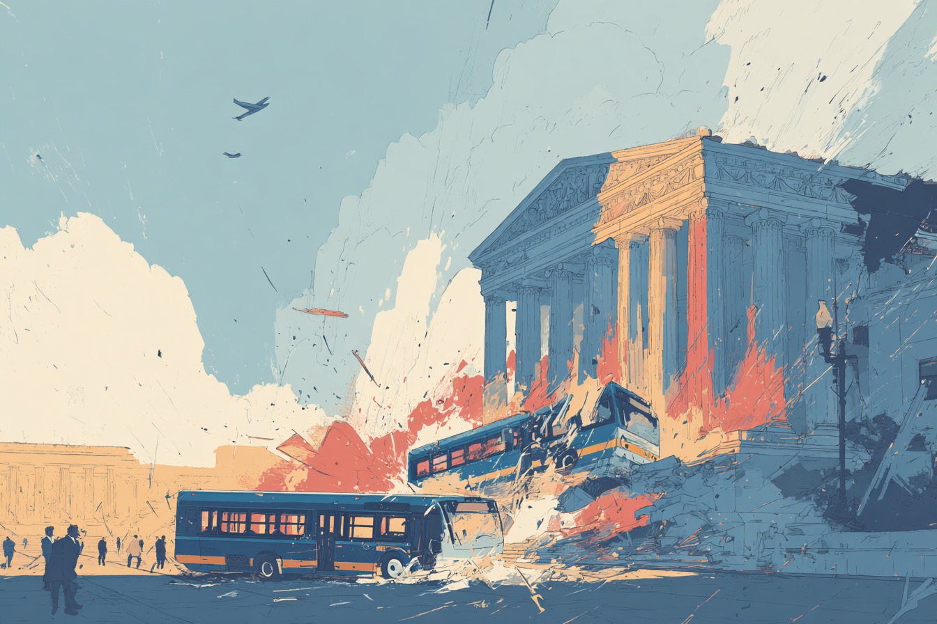 A conceptual illustration depicting the U.S. Supreme Court delivered a major win for plaintiffs in Galette v. New Jersey Transit Corp., unanimously rejecting a sovereign immunity defense that has derailed numerous injury cases before they could be adjudicated on the merits.